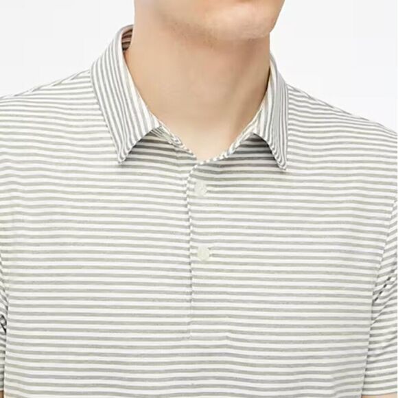 J. Crew Factory Grey and White Striped performance polo shirt size med. NWT - Picture 2 of 11